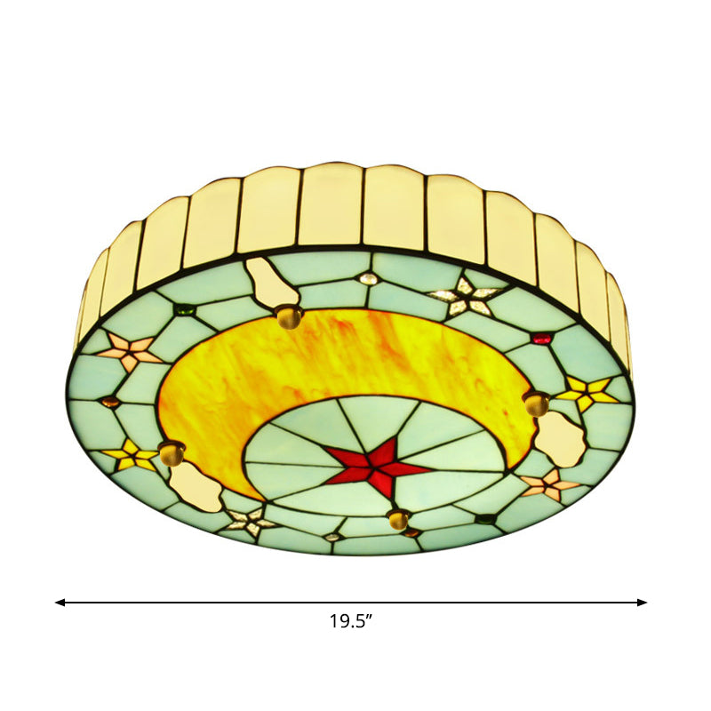 Blue Baroque Glass Ceiling Lamp: Hand-Crafted Round Flush Mount Light For Bedroom / 19.5