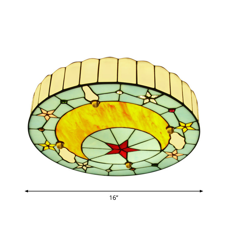 Blue Baroque Glass Ceiling Lamp: Hand-Crafted Round Flush Mount Light For Bedroom / 16