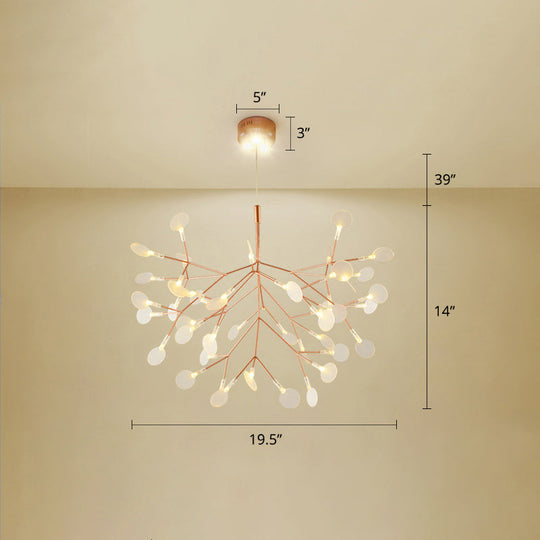 Minimalist Rose Gold Led Pendant Lamp: Stainless Steel Leaf Chandelier For Restaurants / 19.5
