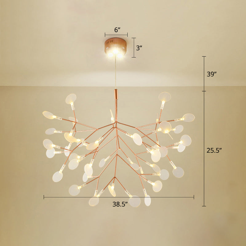 Minimalist Rose Gold Led Pendant Lamp: Stainless Steel Leaf Chandelier For Restaurants / 38.5