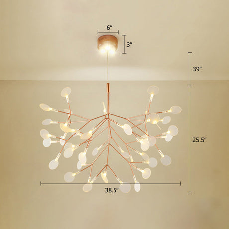 Minimalist Rose Gold Led Pendant Lamp: Stainless Steel Leaf Chandelier For Restaurants / 38.5