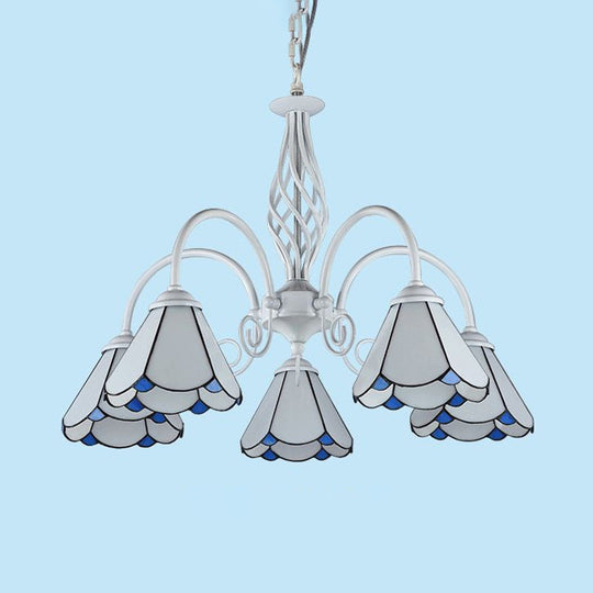 Mediterranean Style White Living Room Chandelier With Scalloped Glass Shade 5 / Down