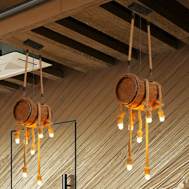 Rustic Brown Naked Bulb Pendant Light - Restaurant Suspension Lamp With Rope Fixture