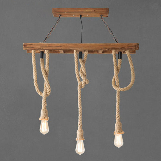 Rustic Brown Naked Bulb Pendant Light - Restaurant Suspension Lamp With Rope Fixture