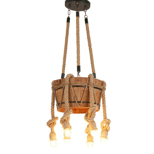 Rustic Brown Naked Bulb Pendant Light - Restaurant Suspension Lamp With Rope Fixture