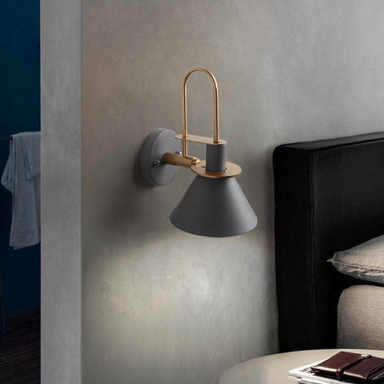 Bugle-Shaped Macaron Wall Light With Metal Shade For Bedroom