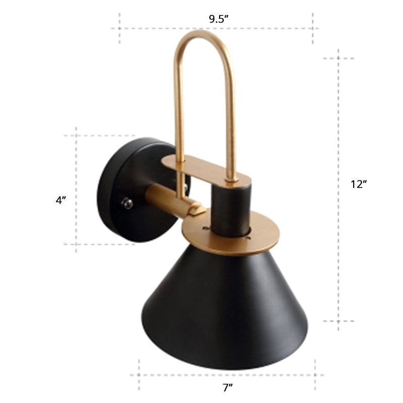 Bugle-Shaped Macaron Wall Light With Metal Shade For Bedroom Black