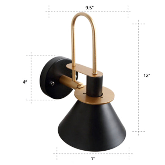 Bugle-Shaped Macaron Wall Light With Metal Shade For Bedroom Black