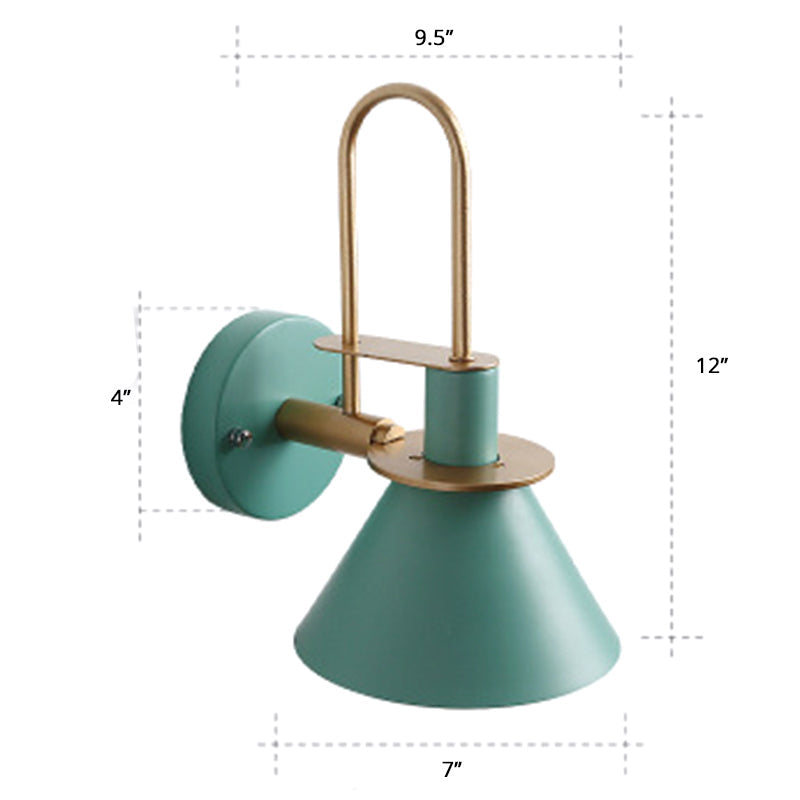 Bugle-Shaped Macaron Wall Light With Metal Shade For Bedroom Green