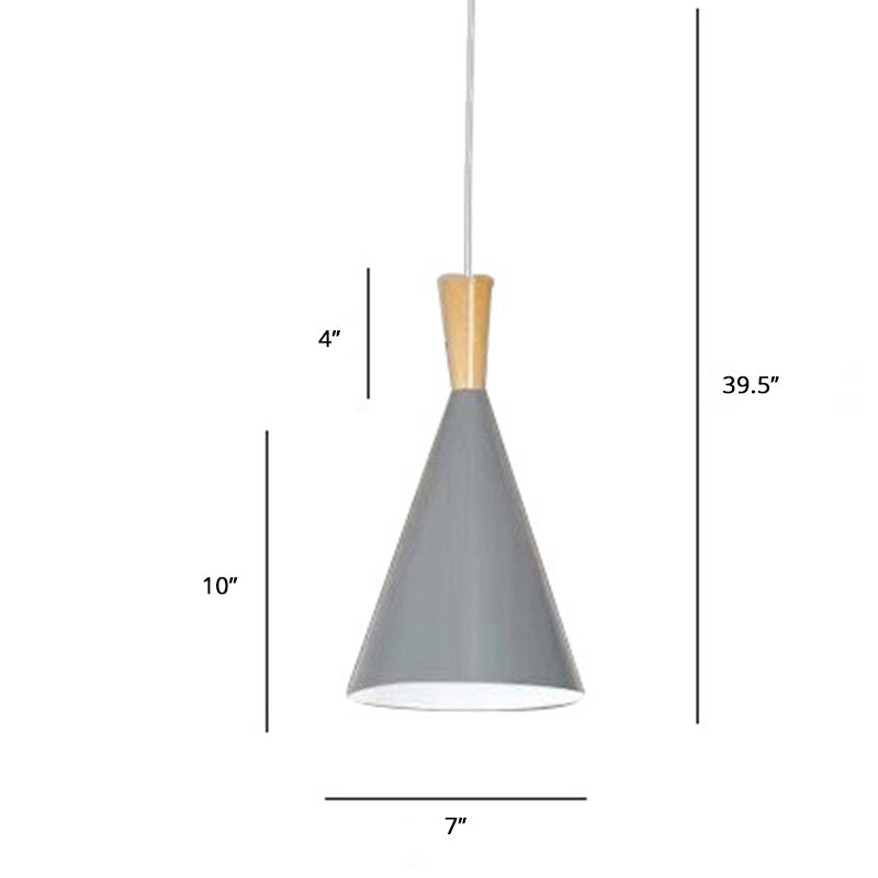 Metallic Macaron Cone Pendant - 1-Light Restaurant Lighting Fixture Grey
