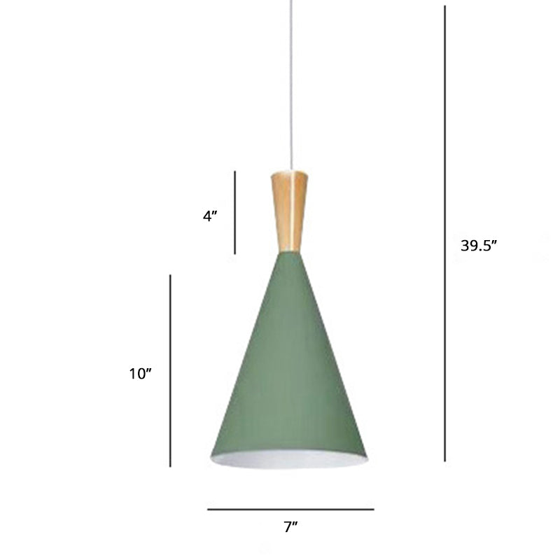 Metallic Macaron Cone Pendant - 1-Light Restaurant Lighting Fixture Green