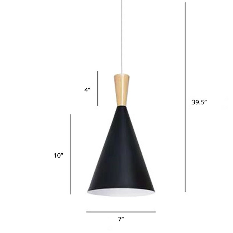Metallic Macaron Cone Pendant - 1-Light Restaurant Lighting Fixture Black
