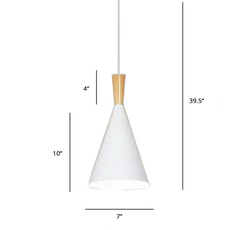 Metallic Macaron Cone Pendant - 1-Light Restaurant Lighting Fixture White