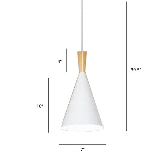 Metallic Macaron Cone Pendant - 1-Light Restaurant Lighting Fixture White