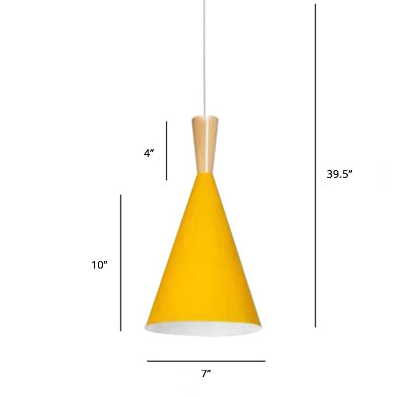 Metallic Macaron Cone Pendant - 1-Light Restaurant Lighting Fixture Yellow
