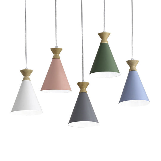 Conical Drop Pendant Ceiling Light With 1 Bulb Macaron Style For Living Rooms