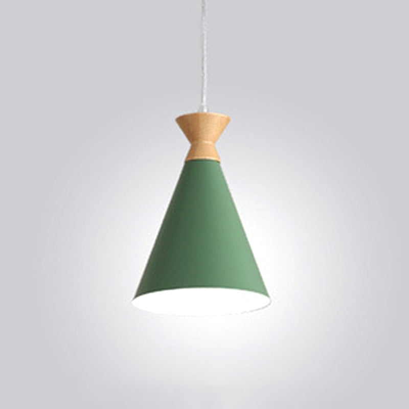 Conical Drop Pendant Ceiling Light With 1 Bulb Macaron Style For Living Rooms Green