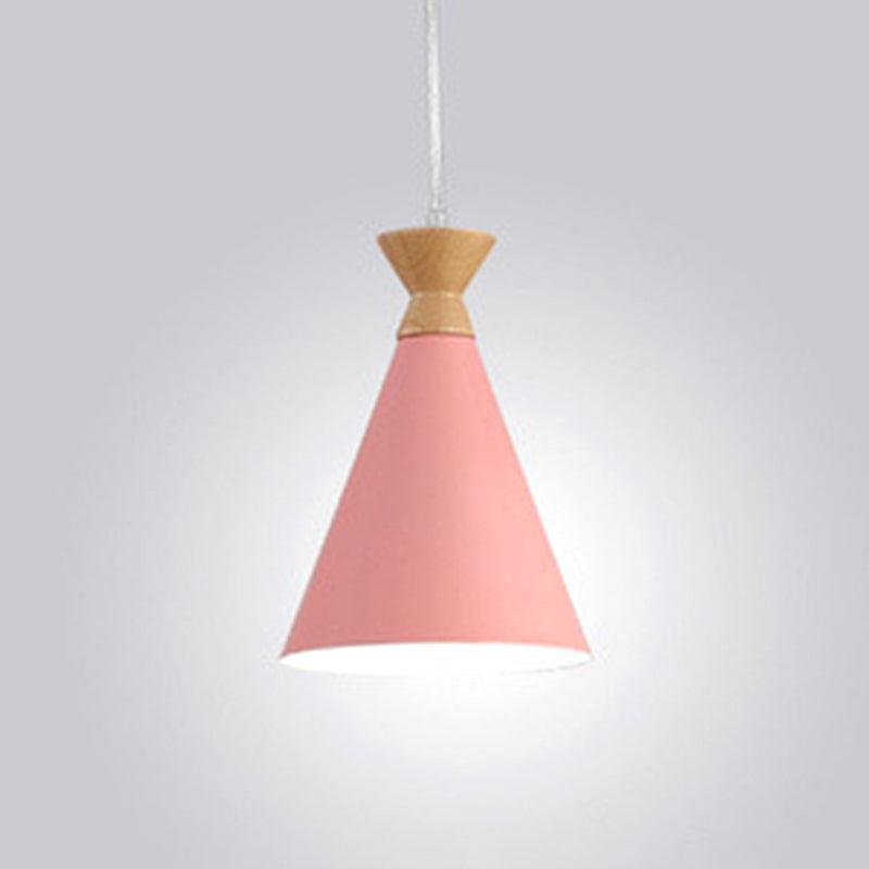 Conical Drop Pendant Ceiling Light With 1 Bulb Macaron Style For Living Rooms Pink
