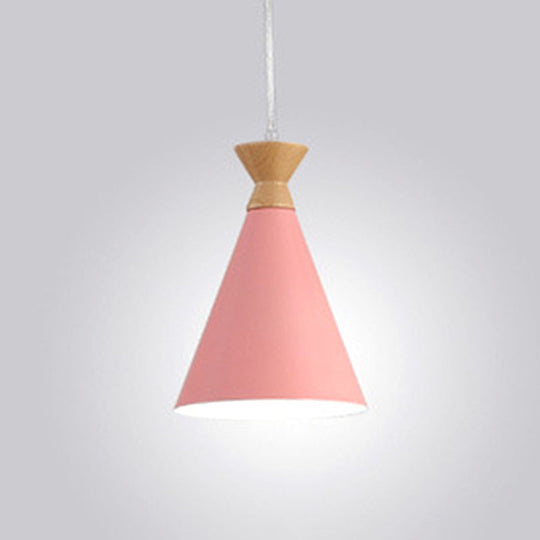 Conical Drop Pendant Ceiling Light With 1 Bulb Macaron Style For Living Rooms Pink