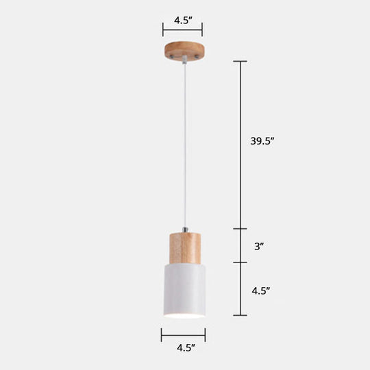 Modern Tubular Pendant Spotlight: Metal 1-Light Bedside Hanging Lamp With Wooden Top