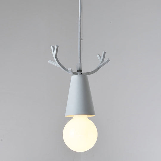 Modern Antler Metal Pendant Light With Open Bulb Design - Nordic Style White