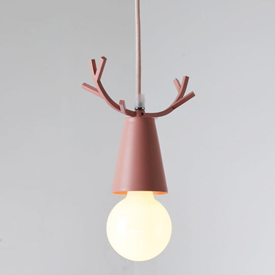 Modern Antler Metal Pendant Light With Open Bulb Design - Nordic Style Pink