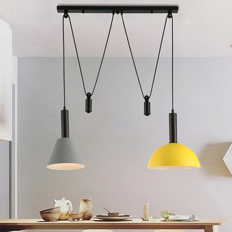 Modern Geometric Pendant Lamp With Pulley - Nordic Aluminum 2 Lights Ideal For Restaurants