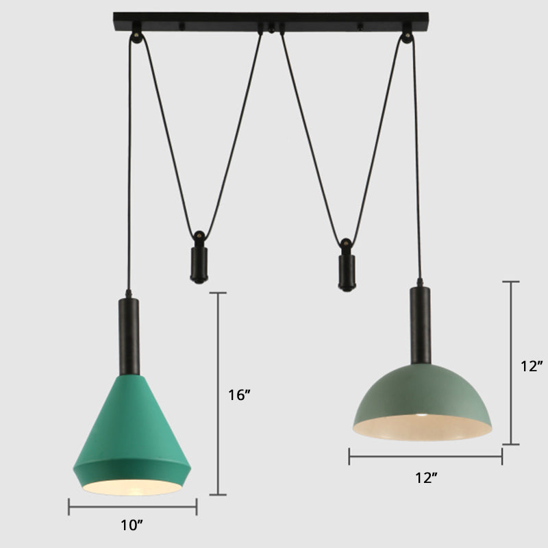Modern Geometric Pendant Lamp With Pulley - Nordic Aluminum 2 Lights Ideal For Restaurants Green