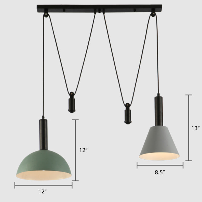 Modern Geometric Pendant Lamp With Pulley - Nordic Aluminum 2 Lights Ideal For Restaurants Blackish