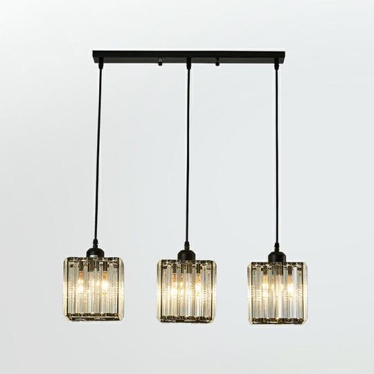 Black Crystal Block 3-Head Pendant Light - Modern Multi-Light Fixture For Dining Room Ceiling /