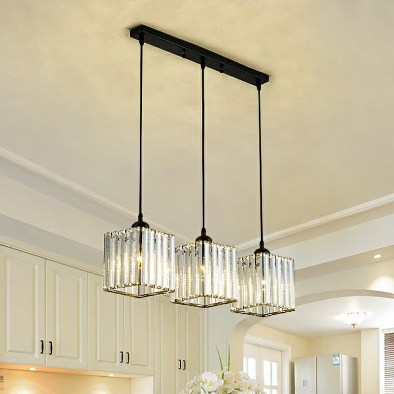 Black Crystal Block 3-Head Pendant Light - Modern Multi-Light Fixture For Dining Room Ceiling