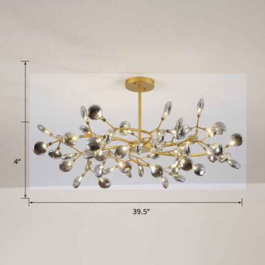 Brass Postmodern Leaf Metal Chandelier Pendant Light - Led Hanging For Living Room 54 / Smoke Gray