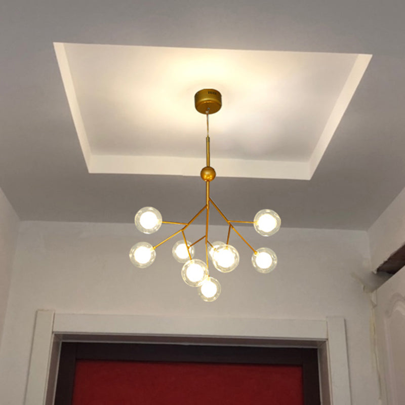 9-Head Chandelier Tree Branch Suspension Light With Dual Ball Glass Shade - Simplicity Collection