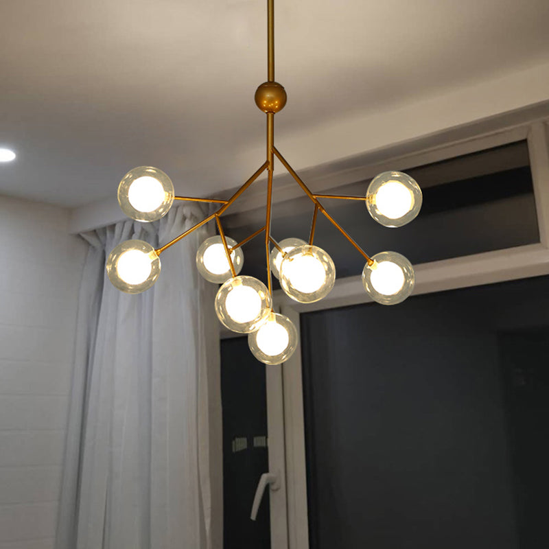 9-Head Chandelier Tree Branch Suspension Light With Dual Ball Glass Shade - Simplicity Collection