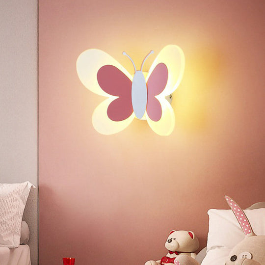 Childrens Bedroom Butterfly Wall Mounted Led Lamp - Decorative Acrylic Sconce Light Pink / White