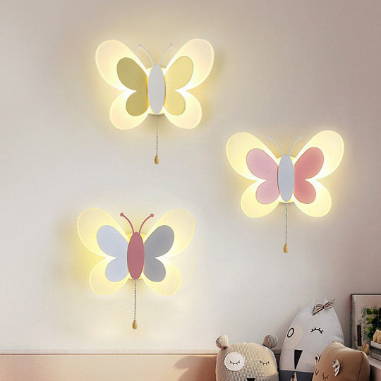 Childrens Bedroom Butterfly Wall Mounted Led Lamp - Decorative Acrylic Sconce Light