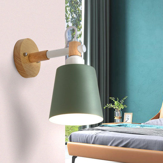Iron Swivel Shade Reading Lamp - Macaron Wall Lighting For Childrens Bedroom Green / Long Cone