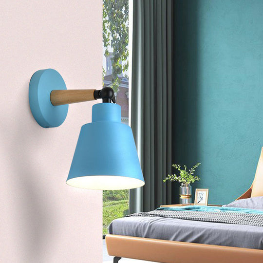 Iron Swivel Shade Reading Lamp - Macaron Wall Lighting For Childrens Bedroom Blue / Cone