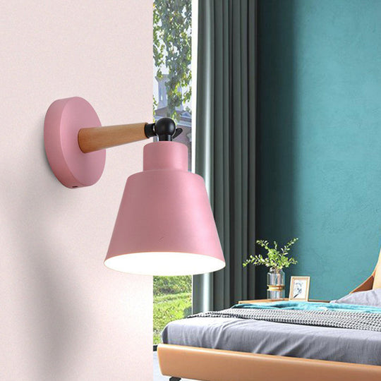 Iron Swivel Shade Reading Lamp - Macaron Wall Lighting For Childrens Bedroom Pink / Cone