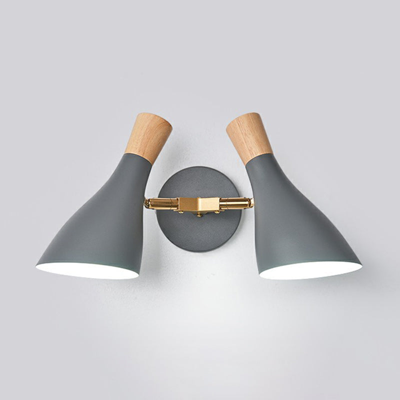 Nordic Wall Mounted 2-Head Reading Light With Metal Shade - Perfect For Bedroom Grey / Long Cone