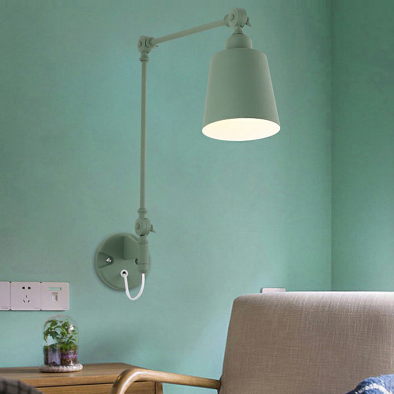 Swing Arm Nordic Metal Wall Sconce - Tapered Task Light For Living Room