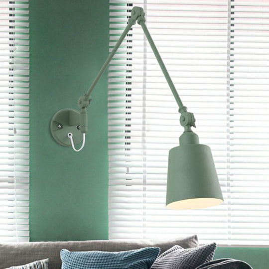 Swing Arm Nordic Metal Wall Sconce - Tapered Task Light For Living Room