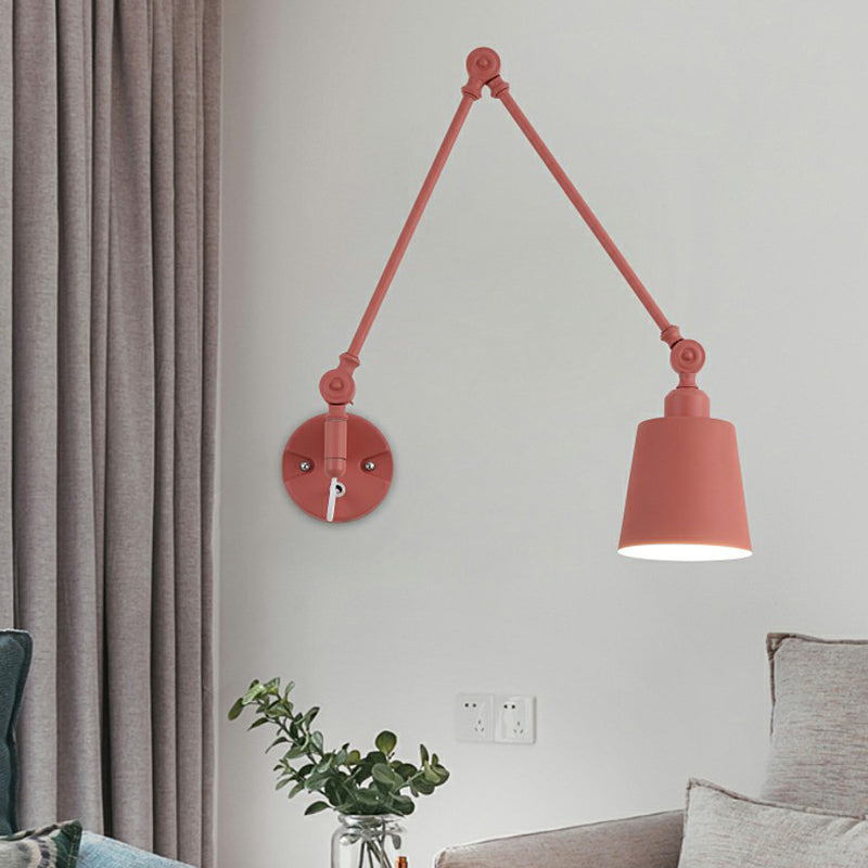 Swing Arm Nordic Metal Wall Sconce - Tapered Task Light For Living Room
