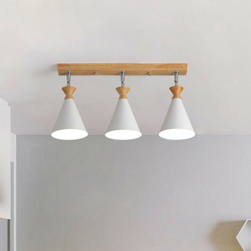 Nordic Adjustable 3 - Light Semi Flush Ceiling Lamp For Living Room - Metal Conical Design White