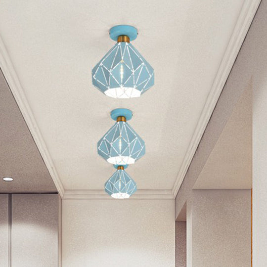 Macaron Iron Ceiling Light: Laser - Cut Diamond Shape Semi Flush Mount 1 Head For Corridors