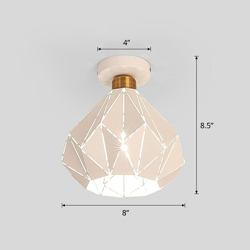 Macaron Iron Ceiling Light: Laser - Cut Diamond Shape Semi Flush Mount 1 Head For Corridors White