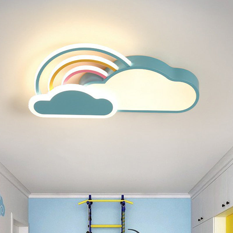 Kindergarten Ceiling Mount Led Light With Cloud And Rainbow Cartoon Design Blue / 19.5 White
