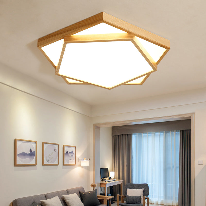 Nordic Led Wood 2-Tier Flush Light: Bedroom Ceiling Mounted Acrylic Lamp / 25.5
