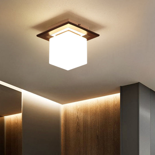 Geometric Flush Mount Ceiling Light Fixture - Modern Wooden Design (1 - Light Brown)
