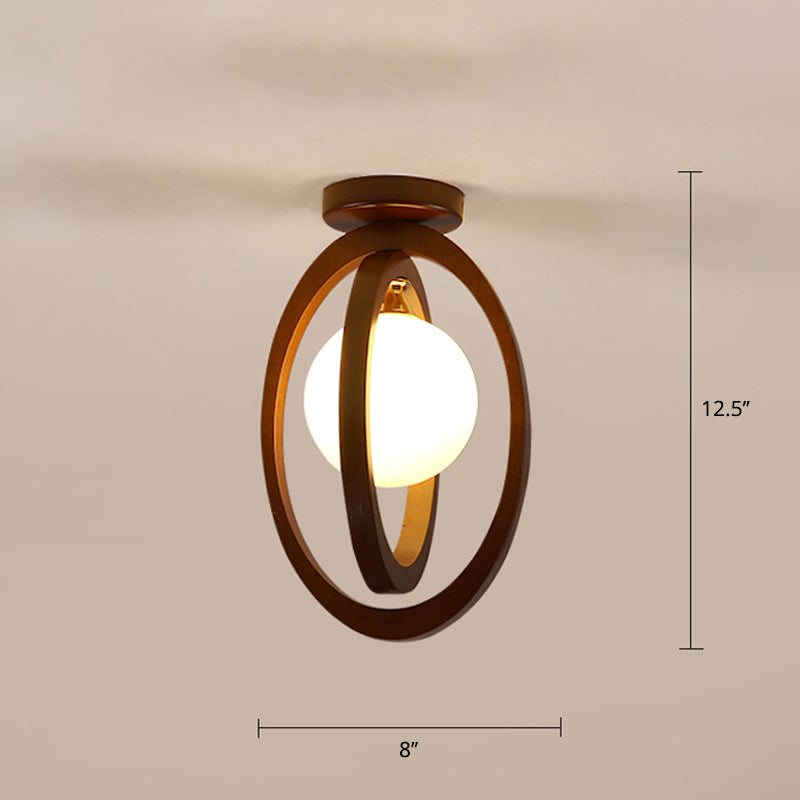 Geometric Flush Mount Ceiling Light Fixture - Modern Wooden Design (1-Light Brown) Brown / Double